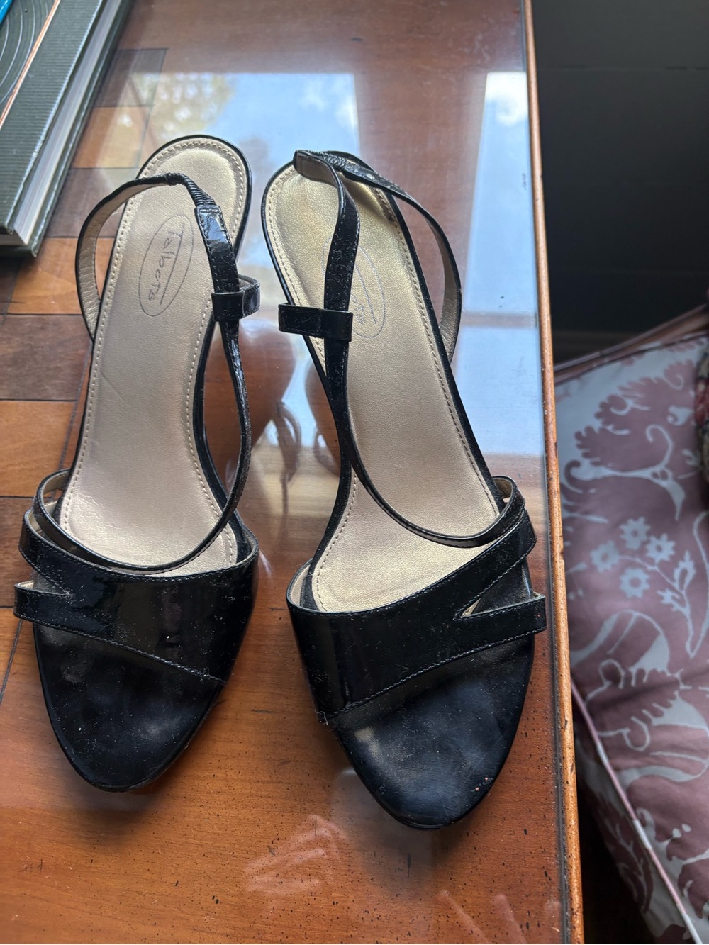 Talbots Black Patent Strappy Slingback Heels
